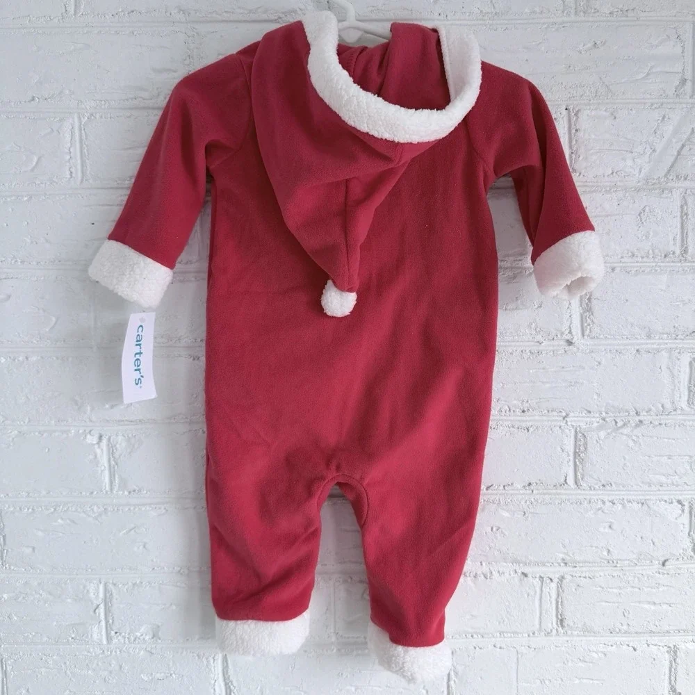 Carter's Santa Claus Christmas One Piece Hooded Pajamas Baby Size 6M‎ NWT